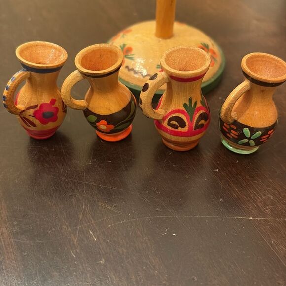 Handcrafted mini Wooden Mug Display with Colorful Accents - Picture 3 of 6